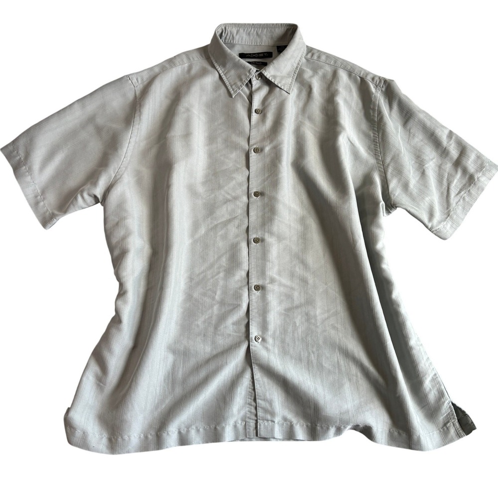 Axist Mens XXL Gray Silk Touch Short Sleeve Button Front Textured Stripe Shirt